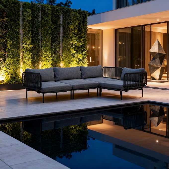 Crestlive Products Outdoor Patio Furniture Set, 6 Seater Modular Oversized Patio Conversation Set with Cushions, Modern Metal Sectional Outdoor Couch for Backyard, Deck, Porch, or Poolside, Dark Grey