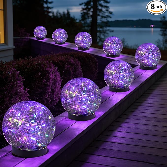 Solar Globe Lights Outdoor Waterproof-Solar Balls-Solar Garden Lights Orbs | Solar Globe Lights for Outside 6 Pack Cracked Glass Ball for Lawn Patio Yard Backyard Decorations