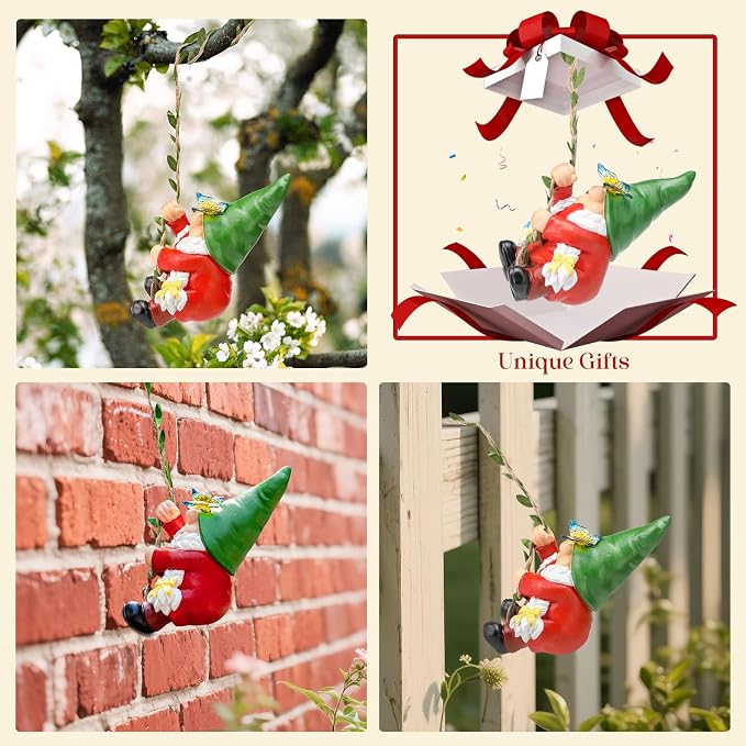 Hanging Gnome Garden Statue Climbing Garden Gnomes Lady with Butterfly Summer Decorations Tree Hugger for Outdoor Home Lawn Patio Yard Birthday Gifts for Mom Women