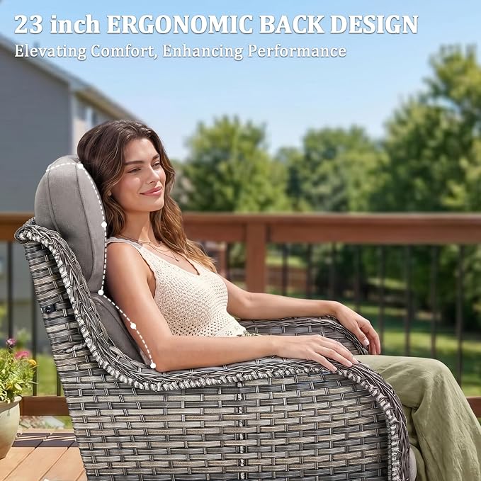 Luxury Swivel Rocker Chairs Set with 6" Thick Cushion 5 piece Wicker Outdoor Swivel Rocker Patio Chair with Ottoman High Back Comfortable Outdoor Patio Furniture Set - Gery | Gery