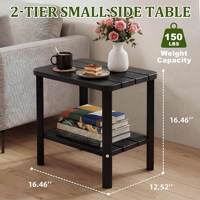 Outdoor Side Table, 2-Tier Small Outdoor Table, Waterproof & Weather Resistant Patio End Tables, Patio Furniture for Garden, Porch, Pool, Lawn, Backyard or Indoor