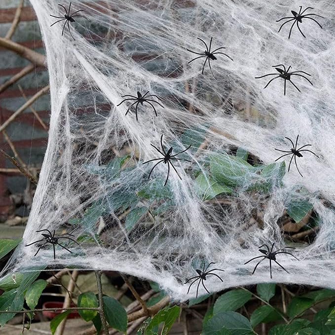 Spider Webs Halloween Decorations,300Sqft Spider Webs | with 30 Fake Spiders,Stretchable DIY Cobwebs Indoor/Outdoor Scary Outside Garden Window Yard Tree home Parties,Haunted Houses