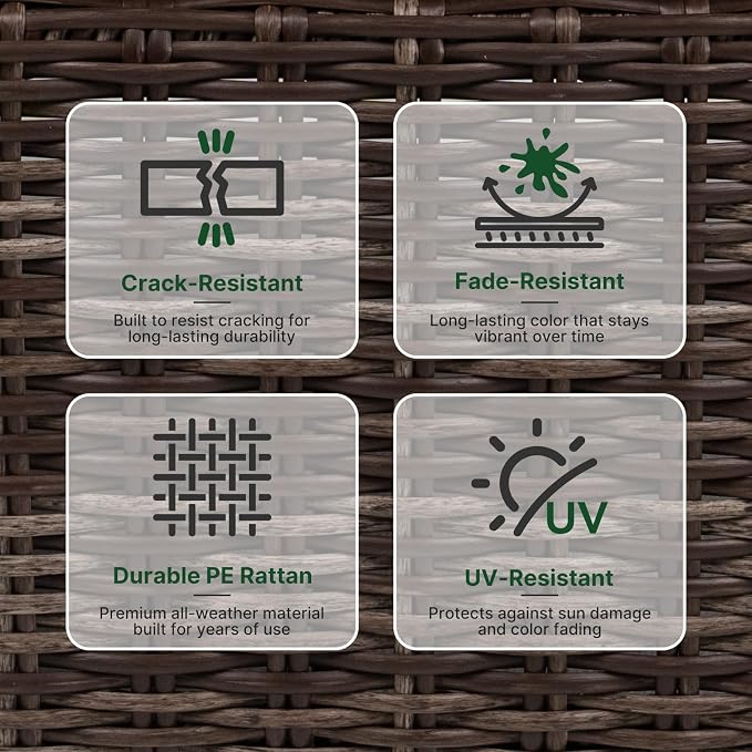 Wicker Patio Conversation Set, Outdoor Patio Furniture Set with Deep Seating, Wide Armrests & Thick Cushions, All-Weather Outdoor Furniture Set for Patio, Porch, Deck & Backyard