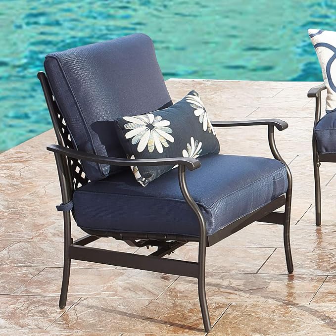Patio Conversation Set Cushioned Outdoor Furniture Seating Sets with All Weather Galvanized Steel Frame (6 Pieces, Blue)