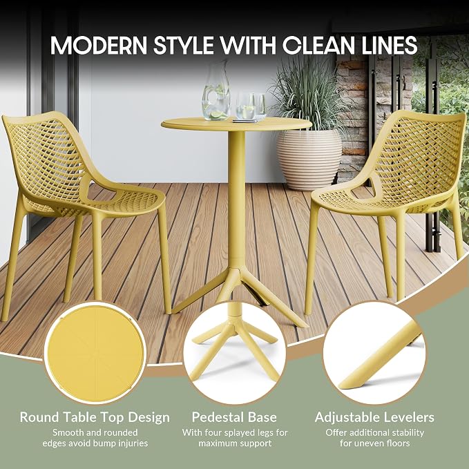 WestinTrends Playa 23.5" Outdoor Polypropylene Resin Round Patio Bistro Dining Table for 2, Yellow
