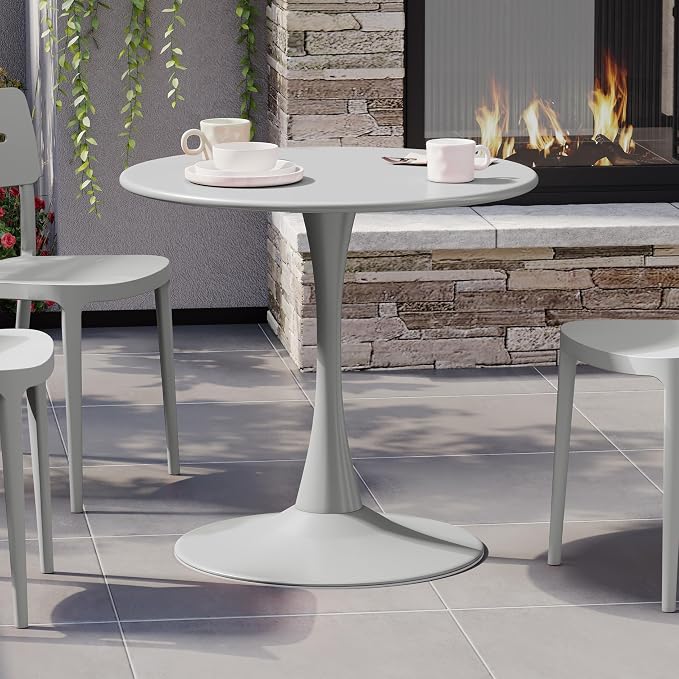 WestinTrends Playa 31.5" Round Outdoor Indoor Metal Cocktail Dining Table, Gray