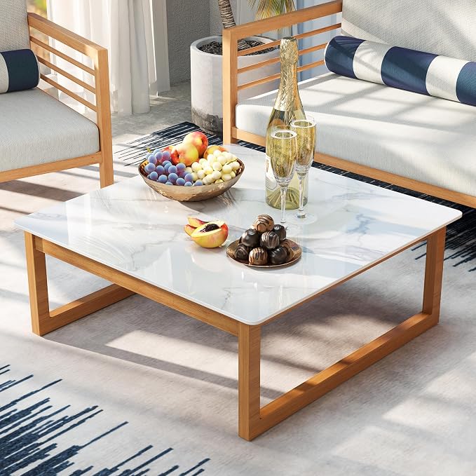 Square Table Top, 35.4” White Sintered Stone Tabletop, DIY Replacement & Cover Marble Desktop, Scratch & Wear Resistant, Suitable for Indoor & Outdoor