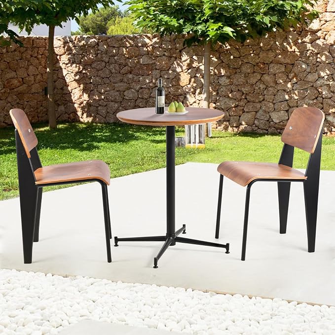 LOKKHAN Oak Top Premium Steel Patio Bistro Table, Backyard Dining Table, Indoor-Outdoor Bar Table, Garden Coffee Table, Heavy Duty Round Metal Side Table, Waterproof, (23.6" Diax29.5 H)