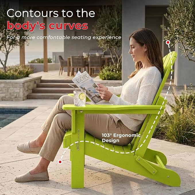 Costaelm Patio Conversation Set, 5 piece Balcony Furniture, Small Patio Firepit Furniture Outdoor Adirondack Square Coffee Table and Chair for Backyard Lawn Porch Pool Garden, Lime