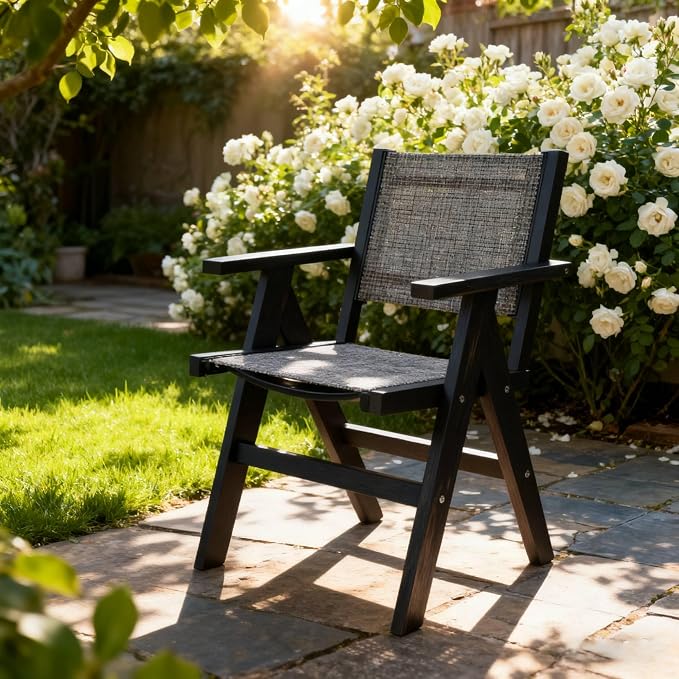 Patio Outdoor Chair, Dining Chair, Durable HIPS Material, Ergonomic Design, Mesh Chair for Patio, Gardens, Pool, Camping ect.(Charcoal Grey)