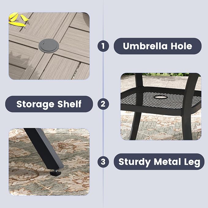 VICLLAX Outdoor Table and Chairs Set for 4, Patio Dining Set of 40.6" Metal Round Patio Table with Umbrella Hole & 4 Swivel Outdoor Dining Chairs for Backyard Lawn, Grey & Antique Grey