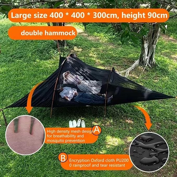 OVARIA Outdoor Camping Hammock Tent, Large Triangle Hammocks for 1-3 Persons-Portable Camping Mosquito Net for Outside, Hiking Travel(Camouflage)
