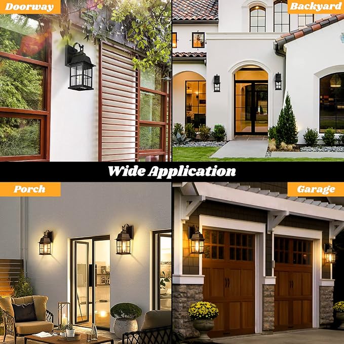 2-Pack Outdoor Light Fixtures, 100% Aluminium Waterproof Exterior Wall Lantern, Anti-Rust Outside Black Wall Sconce Porch Lights for House Garage, Doorway, Bulbs Not Included
