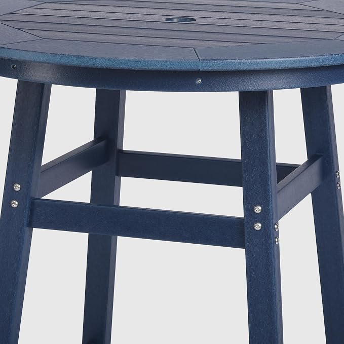 WestinTrends Malibu Outdoor 35" HDPE Round Patio Bar Height Table, Navy Blue