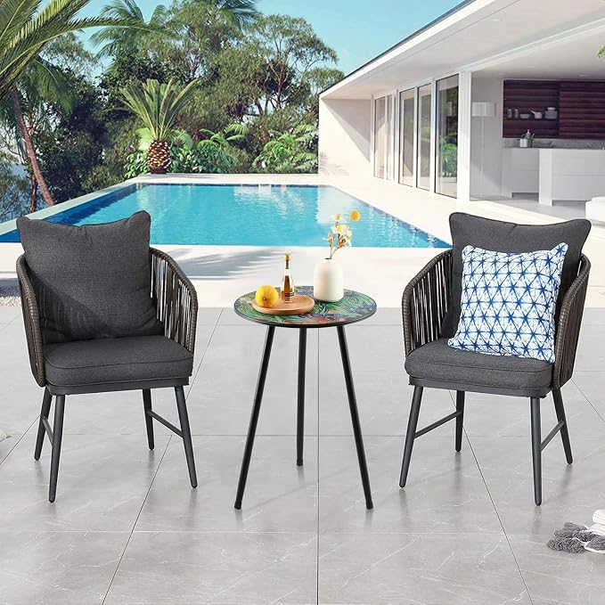 Party Zealot 2 Packs Metal Outdoor Side Table Irises Patio Side Tables for Outside Small End Tables Round Patio Coffee Table Plant Stand for Balcony, Indoor, Bedroom, Living Room, Small Space