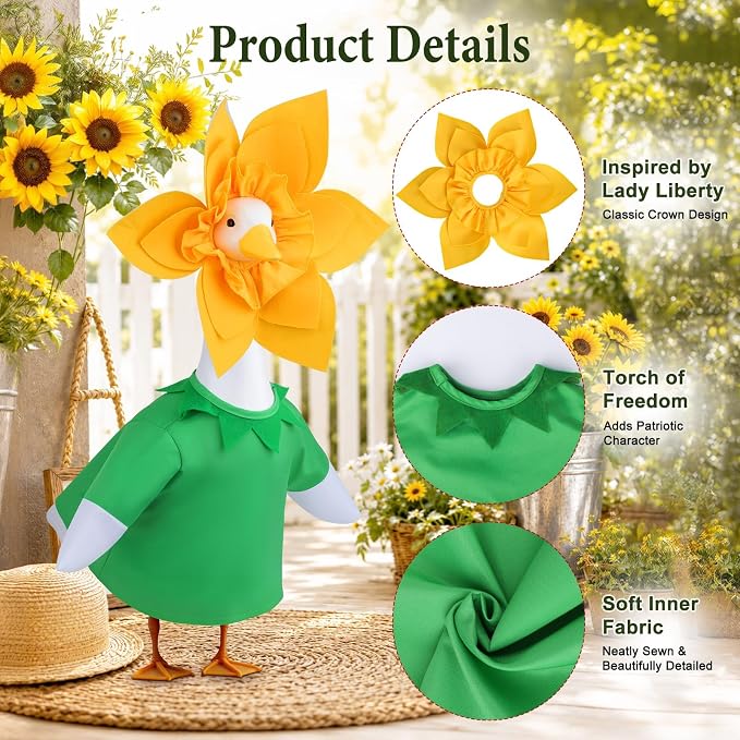 Sunflower Porch Goose Outfits, 23” Porch Goose Summer Outfit | Cute Goose Clothes for Outdoor Party Garden Yard Lawn Patio Decor