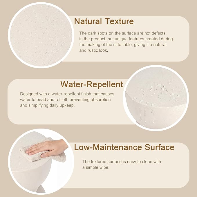 Outdoor Concrete Rounded Waist Outdoor Side End Tables, Decorative Garden Stools for Indoor Imitation Natural Stone Texture Patio Accent Side Table