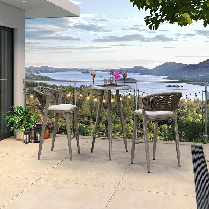 PURPLE LEAF Outdoor Round Bar Table Patio Height Pub Bistro Table Kitchen Bar for Balcony Grey