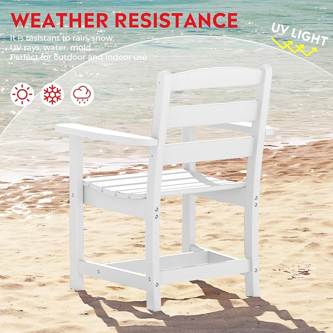 Costaelm Palms 7-Piece HDPE Outdoor Rectangular Patio Dining Table Set, White