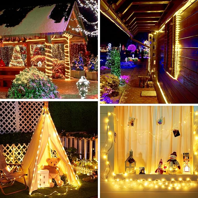 Brightown 2 Pack 72FT 200LED Solar Rope Lights, Warm White(Total 400LED) | IP65 Waterproof Solar Fairy Lights with 8 Lighting Modes, Outdoor String Lights for Party Garden Yard Holiday Tree Decoration