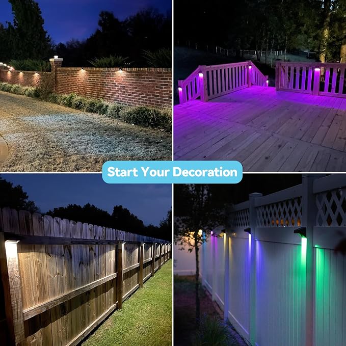 Bridika Solar Fence Lights, Outdoor Waterproof Warm White & Color Glowt, LED, for Backyard, Patio, Deck Railing, Stair Handrail, Pool and Wall (8 Packs)