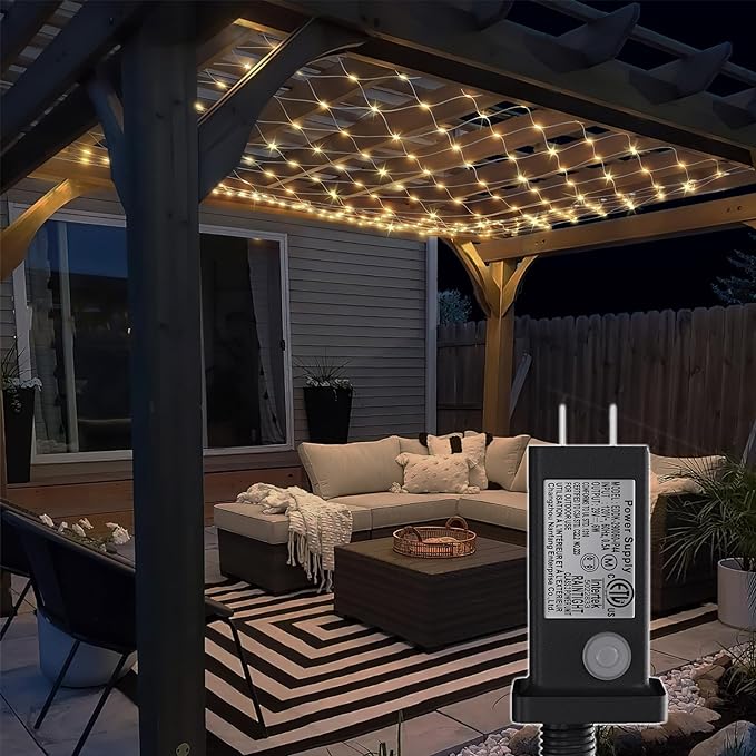 Eueasy Outdoor 360 LED Gazebo Net Lights, 10×10 FT Connectable Fairy Lights with 8 Modes, for Bushes, Garden, Backyard, Holiday, Christmas