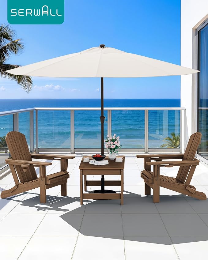 SERWALL Outdoor Coffee Table with 1.69" Umbrella Hole, HDPE Patio Coffee Table for Outside, Rectangle, Brown