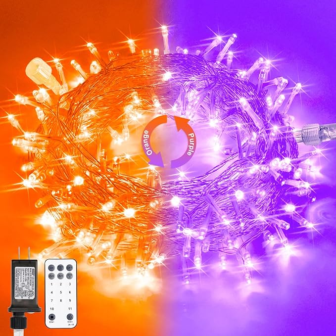 JMEXSUSS 100 LED Orange & Purple Halloween Lights Plug in | Connectable Color Changing String Lights, 33ft Indoor/Outdoor for Halloween Party Decor & Christmas