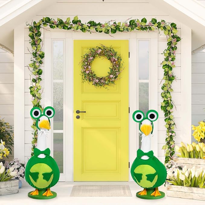JcHrmers Frog Porch Goose Outfit Spring Goose Outfits Summer Yard Goose Clothes Fits 23" Cement Plastic Goose Statue for Spring Summer Outdoor Garden Yard Patio Lawn Art Decor