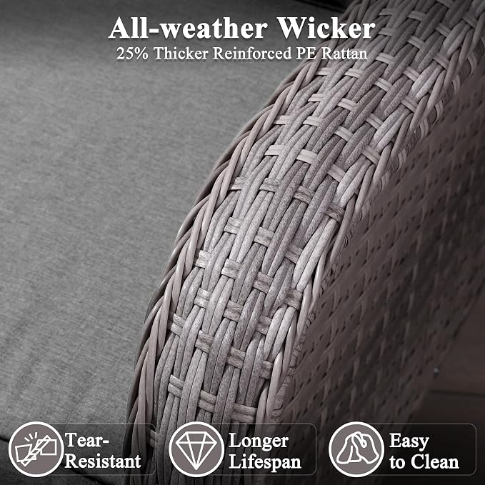 13 Piece Wicker Patio Furniture Set with 55,000 BTU Fire Pit Table, Swivel Rocking Chairs, 4''Cushions, PE Rattan, Wind Guard Glass, for Backyard, Deck or Balcony, Black