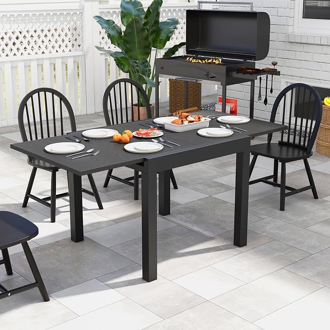 Tangkula 31.5"-63" Extendable Patio Dining Table, Aluminum Adjustable Outdoor Dining Table for 4-6 People, L-Shaped Brace Included for Fixation, Space-Saving Outside Table for Garden, Porch, Poolside