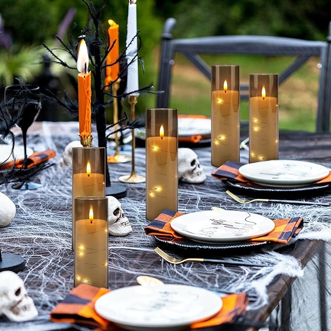 YOROXRG 24 Pack Halloween Decoration Flickering Flameless Candles, Battery Operated LED Candles for New Year, Home Decor, Parties, Wedding,Christmas(D2.2 x H 5" 6" 7") Grey