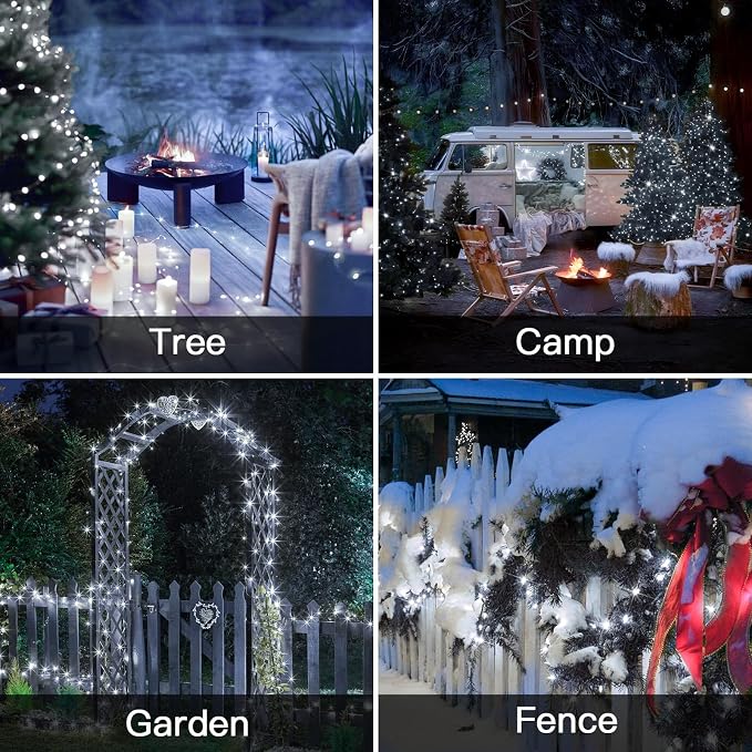 Solar Fairy Lights Outdoor Waterproof, 2 Pack 33ft 100 LED Solar Twinkle Lights, 8 Modes White Solar Christmas Lights for Backyard Trees Patio Deck Garden Birthday Party Wedding Decorations