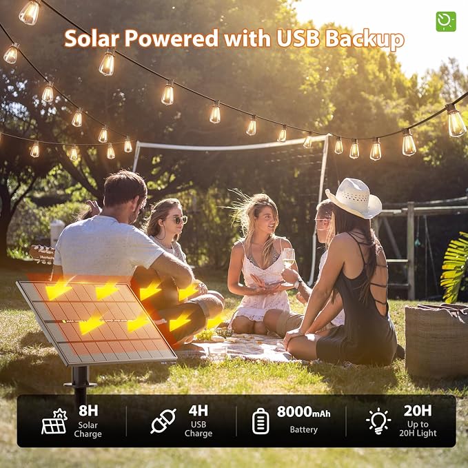 KYY 198FT(192+6) Solar String Lights Outdoor Waterproof with USB & Remote | Dimmable & Timable, Solar Powered Patio Lights with LED Shatterproof Bulbs for Deck Backyard Porch Garden Camping