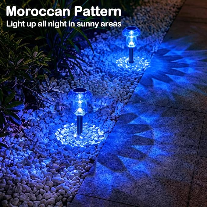 Solar Halloween Lights Outdoor 8 Pack Blue Garden Mushroom Decor | LED Waterproof Halloween Decorations Outdoor for Pathway Yard Outside Driveway Walkway Landscape Path Lighting, Auto On/Off