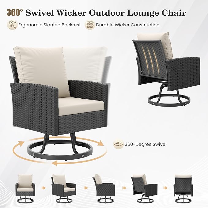 Amopatio Outdoor Patio Furniture Set, 6 Pieces Conversation Sofa with 360° Swivel Chairs, All Weather Wicker Outdoor Furniture for Backyard Garden Pool Deck,Beige