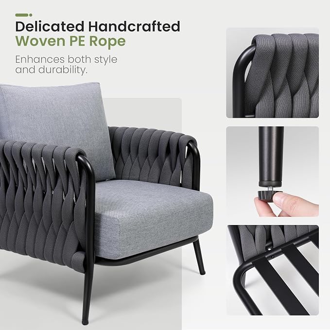 Jocoevol Patio Furniture Set, 4-Seat Outdoor Sofa Furniture Deep Seating with Coffee Table, Metal Patio Conversation Sets with Waterproof & Extra-Thick Cushions for Garden, Poolside, Backyard