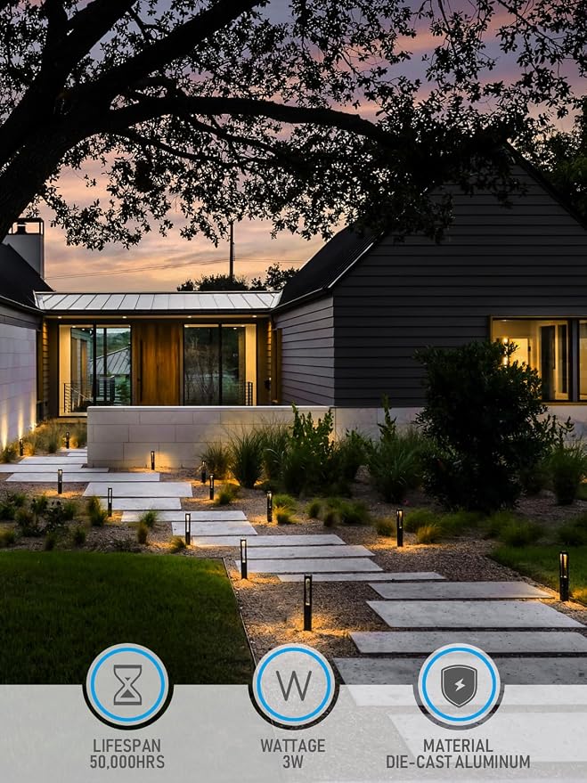 LEONLITE 12-Pack 3W LED Low Voltage Path Lights Aluminum 3000K Black | Landscape Pathway Lights, Outdoor Landscape Lighting for Driveway, Garden, 12-24V AC/DC, ETL, IP65 Waterproof, Warm White