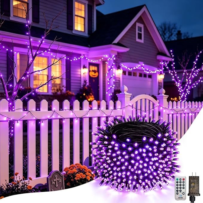 Halloween Lights Outdoor 165FT 500 LED Twinkle String Lights Remote Purple | 8 Modes, 3 Timer Settings, Memory Function, Waterproof Twinkle Lights Plug in, Indoor Outdoor Halloween Horror Party Decor