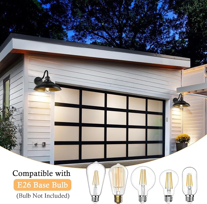Outdoor Barn Light, 12 Inch Farmhouse Exterior Wall Mount Light, Outdoor Sconce Wall Lighting Fixture, Outside Industrial Black Lantern, Gold Interior, 3 Pack