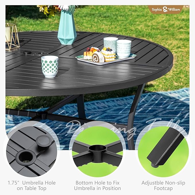 Sophia & William 7-Piece Patio Dining Set, Round Table, PE Wicker Chairs | All Weather Patio Table and Chairs Set for 6, Perfect for backyard, deck, porch