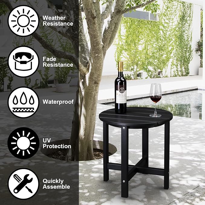Vasitelan Patio Adirondack Side Table, Double Outdoor Side Table, Poly Lumber end Table, Weather Resistant for Indoor, Patio, Pool, Porch (Black)