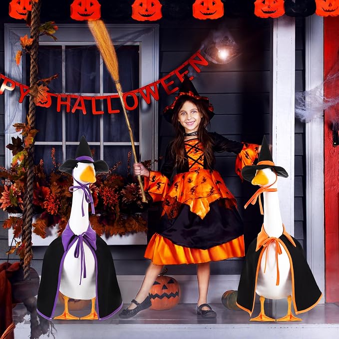 2 Set Halloween Goose Outfit Lawn Porch Goose Cloths Plastic Clothing Fall Halloween Outfit for 23 Inches Outdoor Patio Yard Lawn Art Decoration