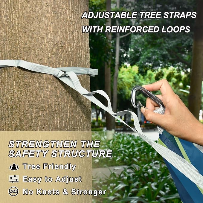 Camping Hammock Outdoor Hammocks for Outside Green Blue Stripe Beach Trees Portable Lightweight with Pockets Tree Straps Indoor