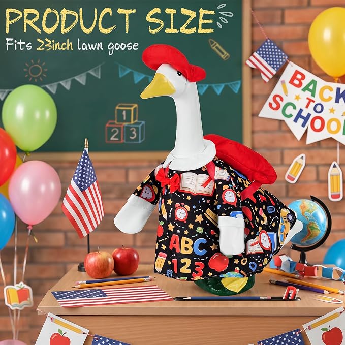 1 Set Back to School Porch Goose Outfit for 23 Inch Lawn Goose Statue | School-Themed Goose Clothes Set Includes 1 Outfit, 1 Hat and 1 Backpack for Patio, Yard, Classroom or Garden Decor