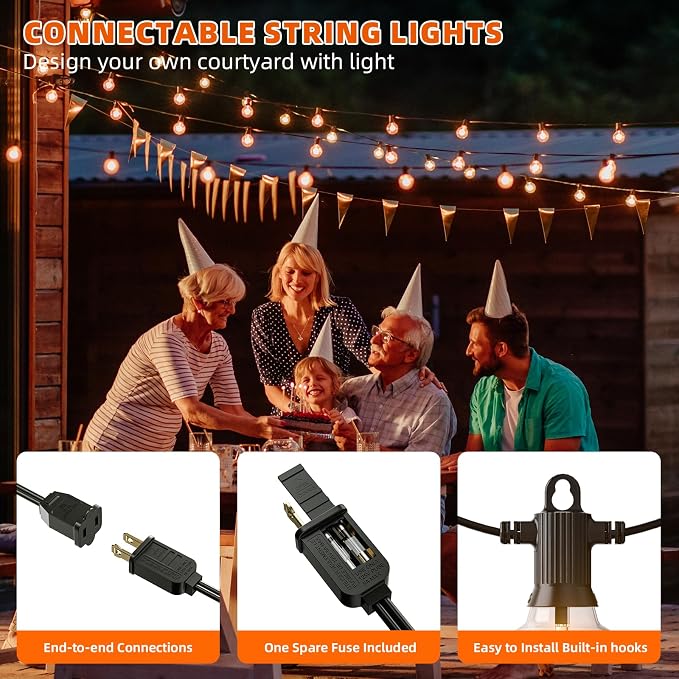 Kawaya G40 Outdoor String Lights 300FT IP65 Waterproof 2700K Patio Light | IP65 146+4 Shatterproof Edison Globe Blubs,2700K Warm White for Garden Porch Fence Camping Party Backyard Deck Bistro Balcony