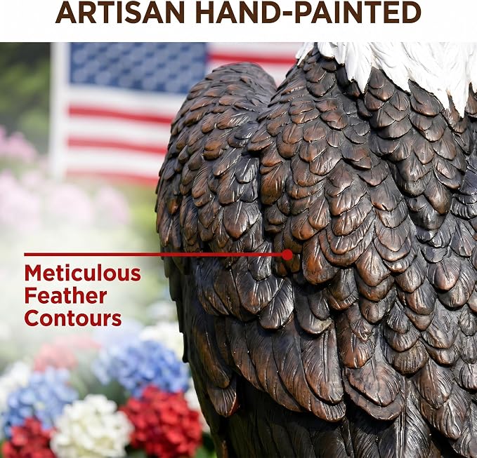 24.4" Large Standing Bald Eagle Statue, Brown | Hand-Painted Resin, American Eagle Sculpture, Outdoor Lawn Yard Decor, For Home Patio Courtyard