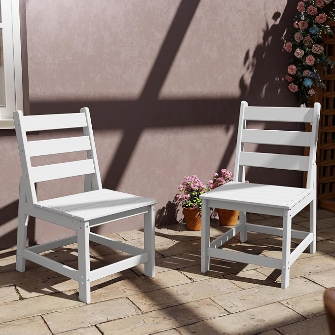 GREENVINES Patio-Chair | Outdoor Dining Chairs Set of 2 | HDPE Plastic | Armless |All Weather | for Backyard Deck Poolside Garden | White