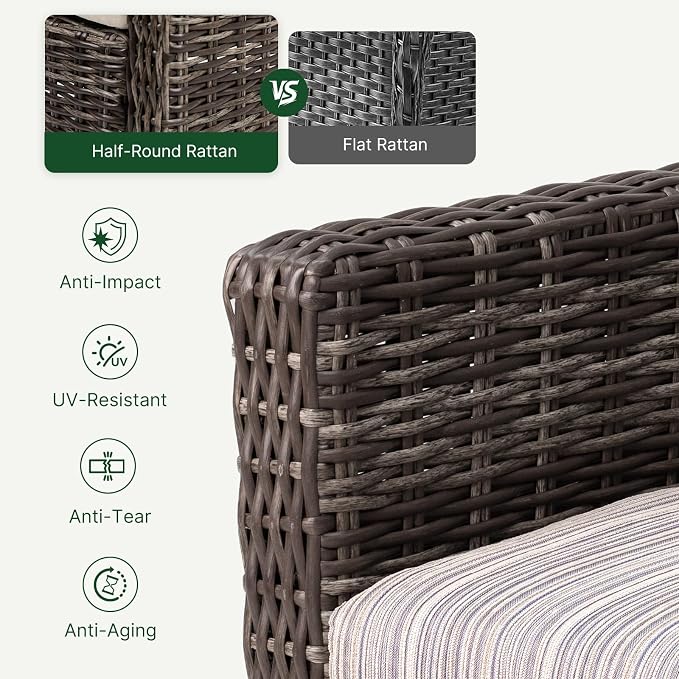 Wicker Patio Conversation Set, Outdoor Patio Chair Set with Deep Seating, Wide Armrests & Thick Cushions, All-Weather Outdoor Furniture Set for Patio, Porch, Deck & Backyard