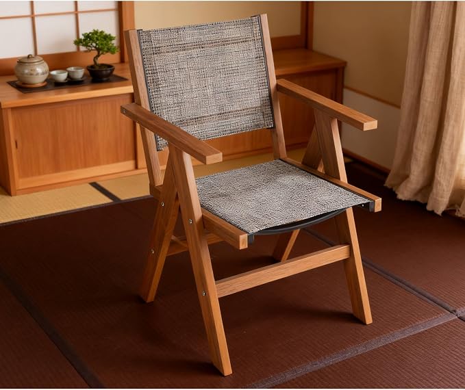 Patio Outdoor Chair, Dining Chair, Durable HIPS Material, Ergonomic Design, Mesh Chair for Patio, Gardens, Pool, Camping ect.（Teak Color）